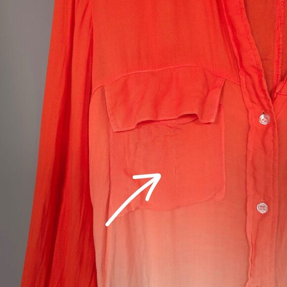 Anthropologie cloth & stone Women’s Shirt LARGE Tie Dye Orange V Neck Rayon - Picture 6 of 10